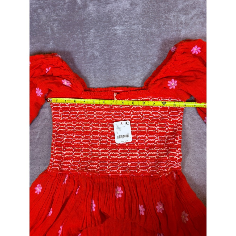 Free People Tangerine Combo Floral Embroidered Smocked Midi Dress M NWT - Picture 9 of 13
